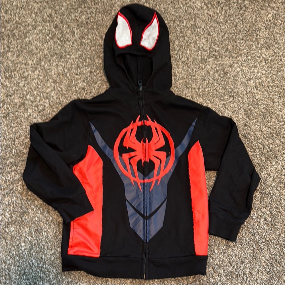 Spiderman Black and Red Zippered Hoodie Sweatshirt with Bold Design